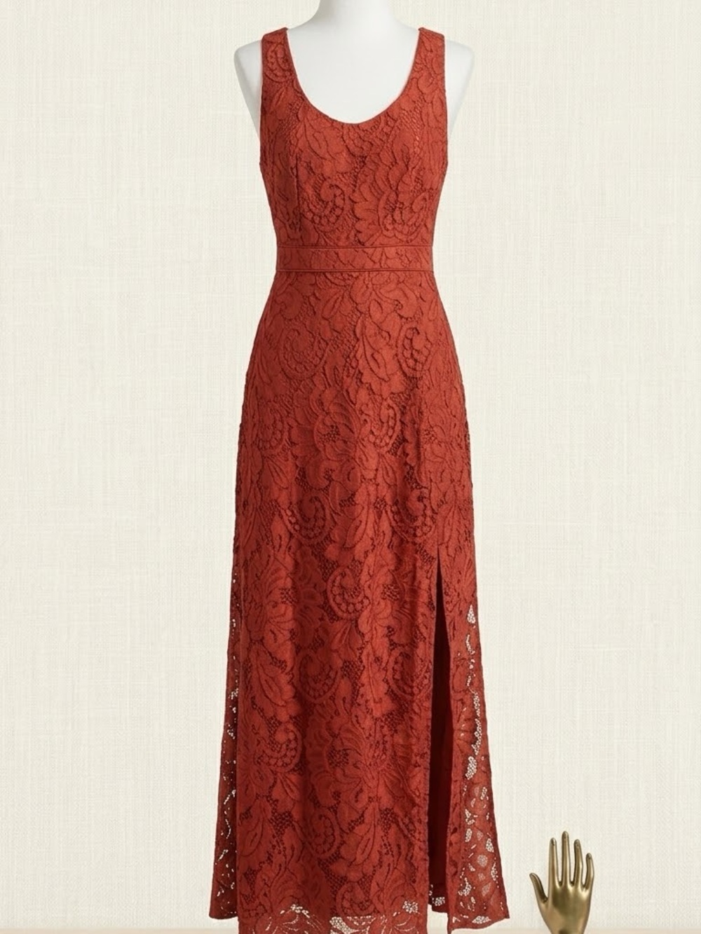 BCBGMaxAzria Rust Lace Maxi Dress